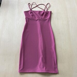 Y2K DS Dress Womens Large Pink Bodycon Slip Square Neck Rhinestone Strap Mini